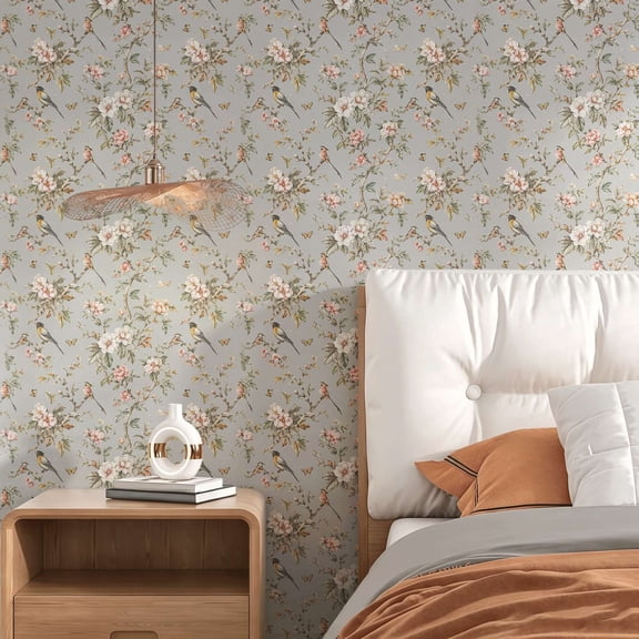 Vintage floral bird wall paper.Elegant pastoral artistic style.Suitable for interior walls or cupboards decor home art patterns.