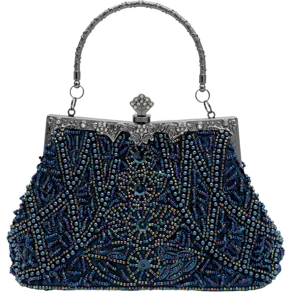 Vintage floral leaf beads sequins evening bag Elegant Clutch for Women for Brides, Proms, Parties, and Formal