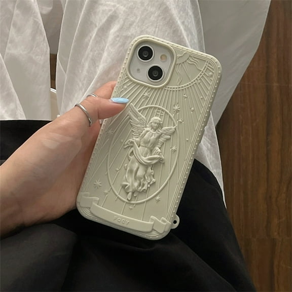 Vintage freedom angel statue 3D phone case for iPhone 15 14 13 12 Pro Max European soft silicone anti-drop shockproof back cover