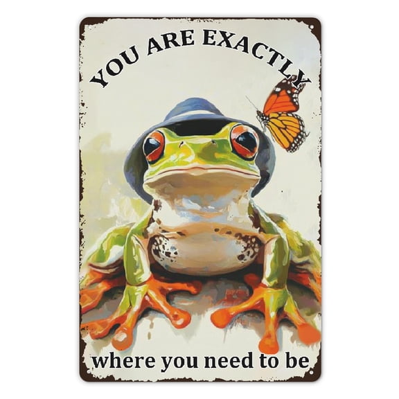 Vintage frog metal sign, you are exactly where you need you, iron wall hanging decoration, multi-purpose vintage animal poster for home