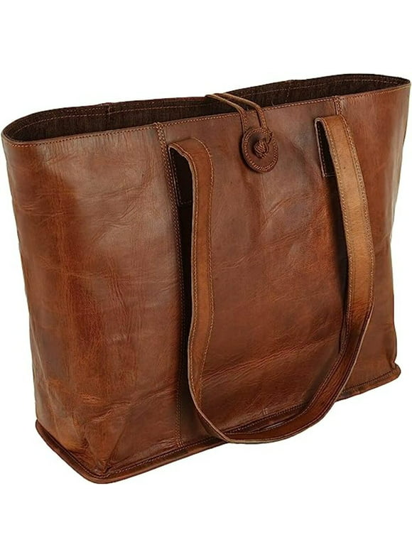 Vintage genuine leather tote bag handbag shopper purse shoulder laptop bag for women