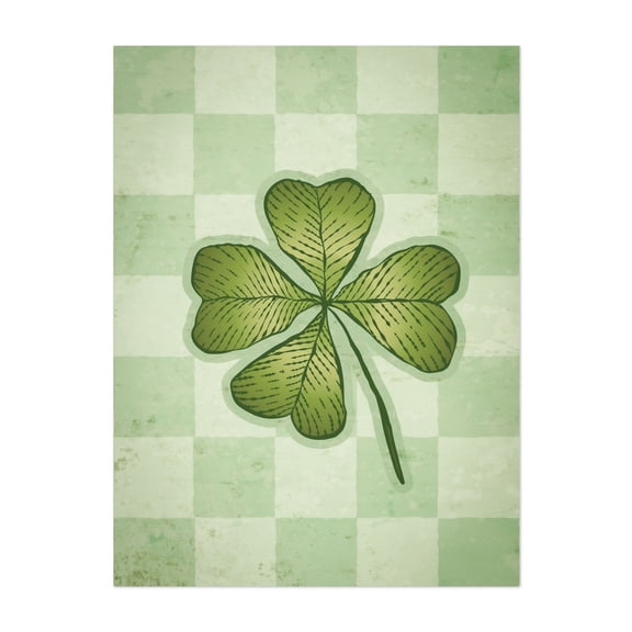 Vintage green lucky clover with four leaf in hand drawing style. - Illustration Botanical Nature Pattern Unframed Wall Art Print 20 x 28 inches