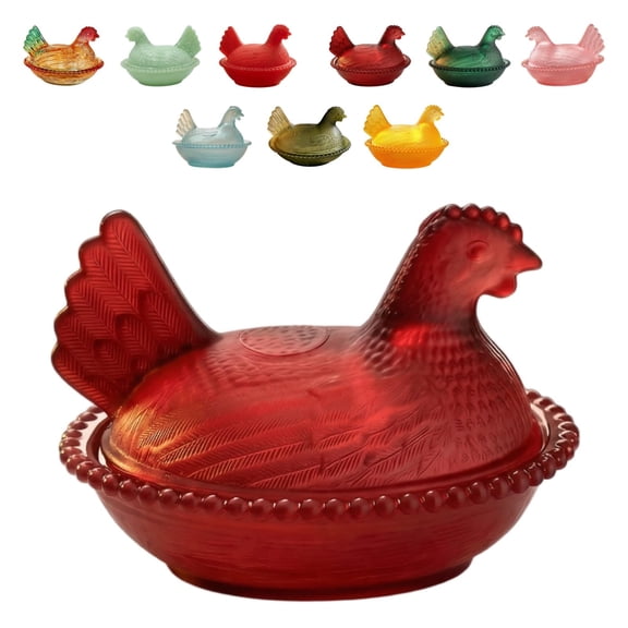 Vintage hen on nest Decor, glass hen on nest, candy dish with lid Clear Glass Storage Container for Kitchen Tabletop Decor, Easter & Housewarming Gift (emerald green)