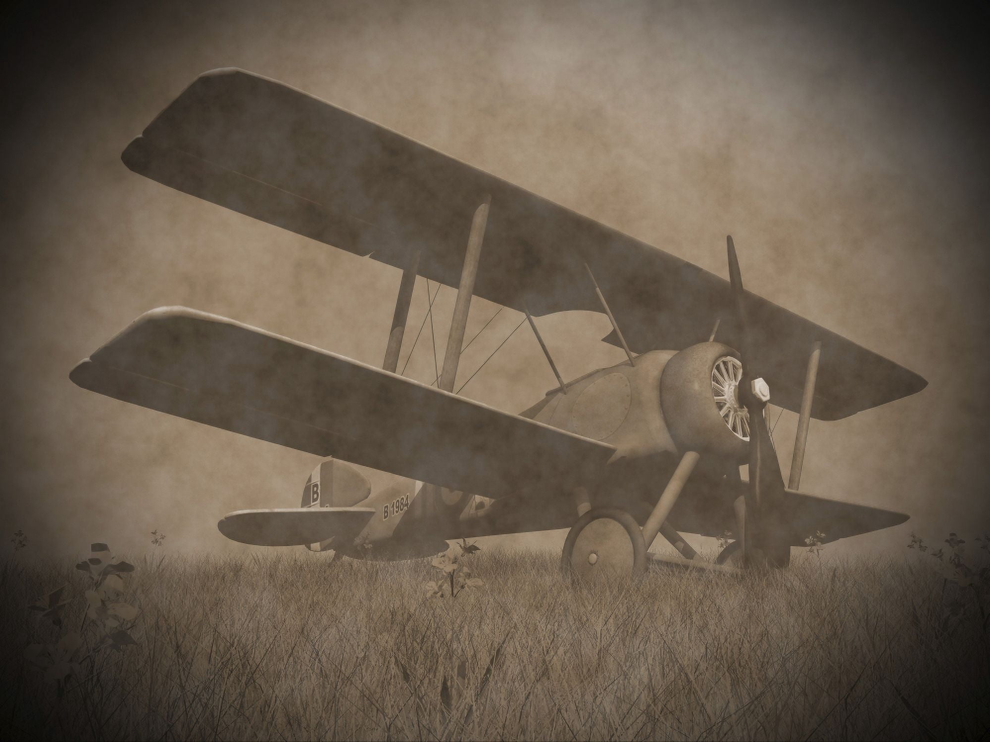 Vintage image of a biplane parked on the grass Canvas Art - Elena DuvernayStocktrek Images (33 x 25)