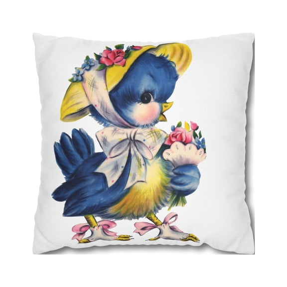 Vintage inspired Easter Spring Greeting card blue bird pillow cover