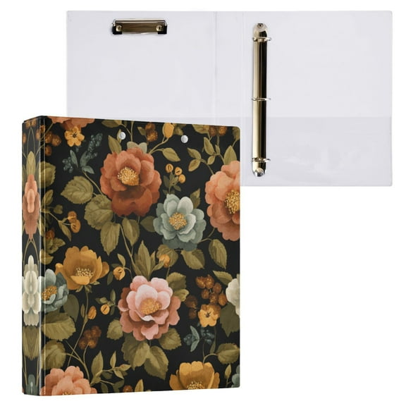 Vintage-inspired Floral Pattern 3 Ring Hardcover Binders 1.5in Round Rings for Letter-Size Folder Paper Organizer Pockets for Office Student Recipe