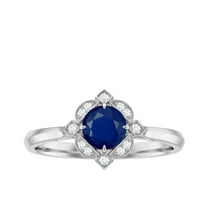 3/4 CT Vintage Engagement Ring with London Blue Topaz and Diamond, 925 ...
