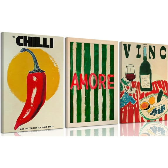 Vintage kitchen Canvas Wall Art Abstract Dinner Table Food Wall Decor Colorful Food Lover Maybe Too Hot for Your Taste Poster Print Artwork for Dining Hotel Kitchen(Only canvas)