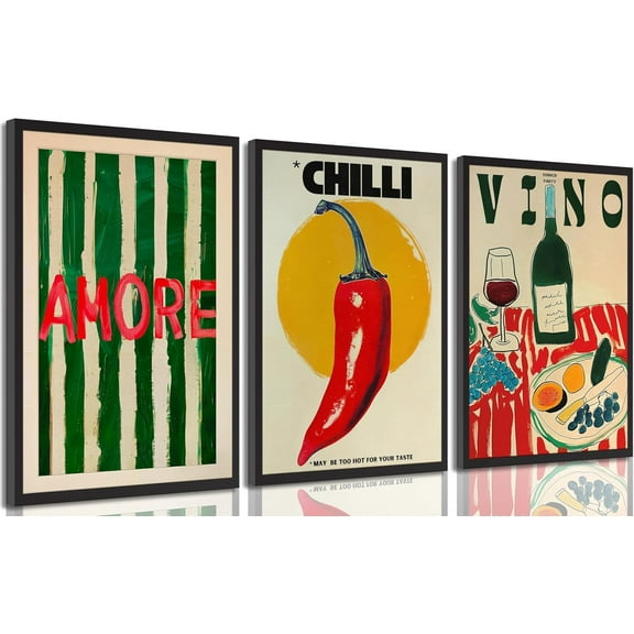 Vintage kitchen Canvas Wall Art Abstract Dinner Table Food Wall Decor Colorful Food Lover Maybe Too Hot for Your Taste Poster Print Artwork for Dining Hotel Kitchen（Only canvas）