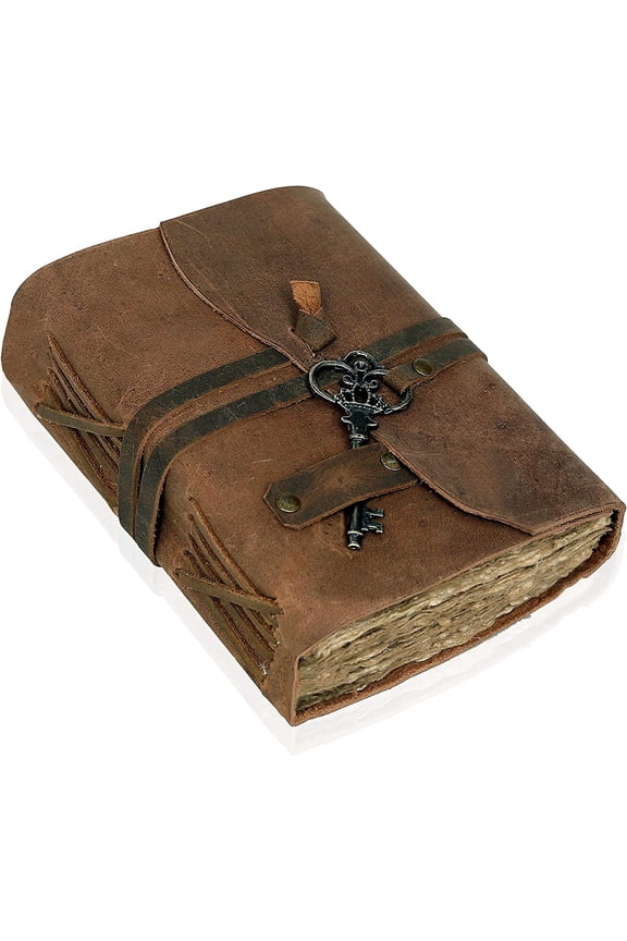 Vintage leather Journal for Women Men, Deckle Edge Paper Leather Notebook of 180 GSM, Book of Shadows Journal Blank, Leather Bound Journal diary (VINTAGE BROWN)