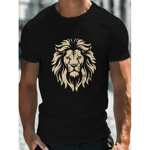 Vintage lion design Fitted Men's T-Shirt, Sweat-wicking and Freedom of Movement, 1 pc, 100% cotton T-shirt