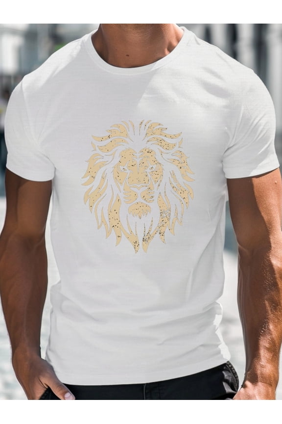 Vintage lion design Fitted Men's T-Shirt, Sweat-wicking and Freedom of Movement, 1 pc, 100% cotton T-shirt