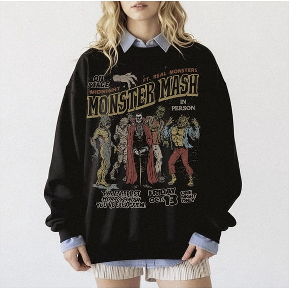Vintage look Monster Mash Sweatshirt, Retro Halloween Spooky Season Sweatshirt