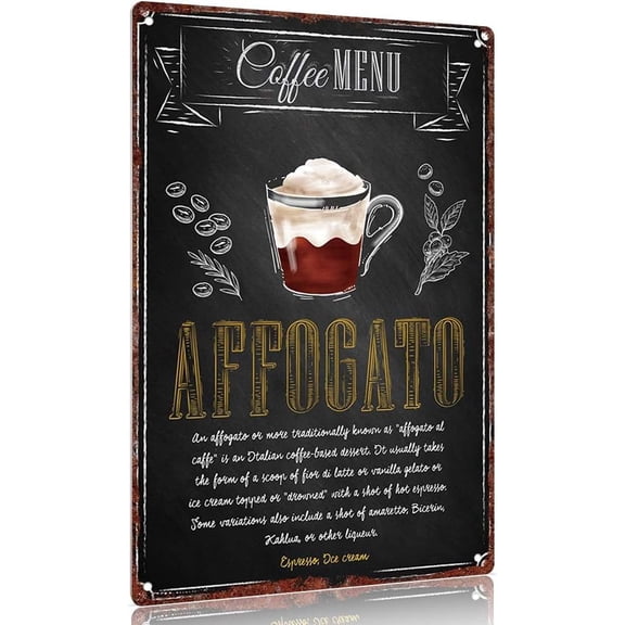 Vintage metal sign Affogato Coffee Menu Sign 12x8inch Aluminum Wall Decor for Kitchen Restaurant Cafe Bar