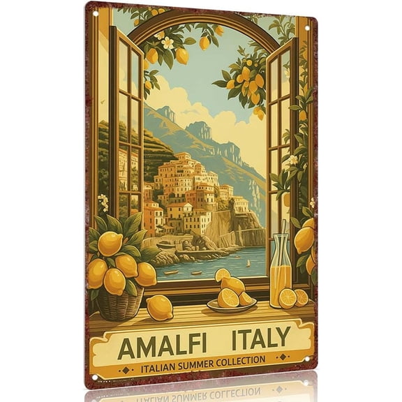 Vintage metal sign Amalfi Italy Italian Summer Collection Decorative Sign 12x8inch Aluminum Wall Art Poster for Home Decor