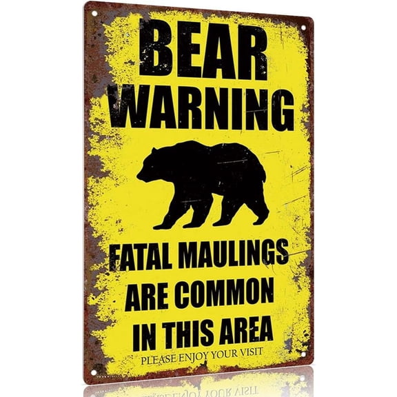 Vintage metal sign Bear Warning Sign 12x8inch Aluminum Decorative Signs for Outdoor Wall Decor Fatal Maulings Area Poster