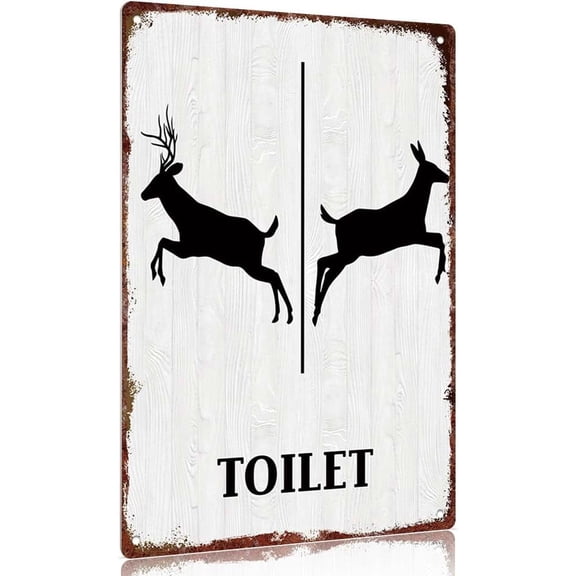 Vintage metal sign Deer Toilet Sign Aluminum Wall Decor 12x8inch Bathroom Poster Rustic Farmhouse Decorations Wildlife Art Hanging Plaque for Home Office Restroom Decoration