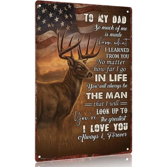 Vintage metal sign "Father's Day Gift Deer American Flag Sign 12x8inch Wall Decor Love You Always Forever"