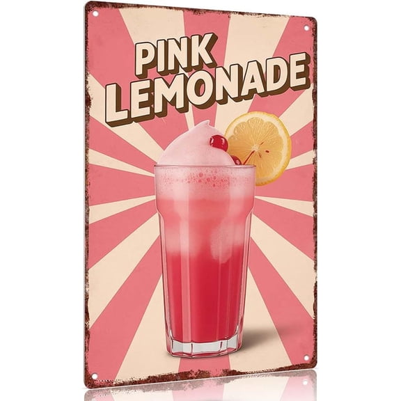 Vintage metal sign Pink Lemonade Decorative Sign Aluminum Wall Art Poster 12x8inch for Kitchen Bar Restaurant Home Decor