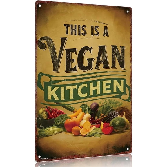 Vintage metal sign "Vegan Kitchen Decorative Sign - 12x8inch Aluminum Poster for Home Wall Art"