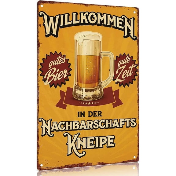 Vintage metal sign Vintage German Beer Sign "Willkommen" - Gutes Bier Wall Decor 12x8 inch Aluminum Poster for Bar Kitchen Restaurant