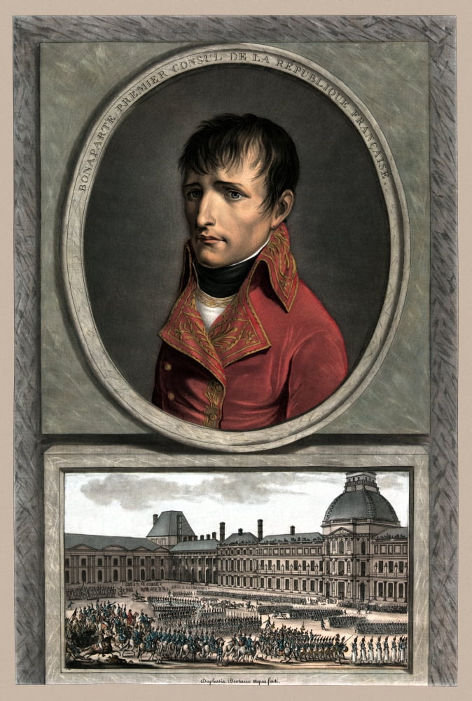 Vintage military portrait of Napoleon Bonaparte above a troop review Canvas Art - John ParrotStocktrek Images (24 x 35)