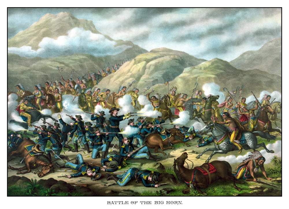 Vintage military print featuring The Battle of Little Bighorn Canvas Art - John ParrotStocktrek Images (17 x 12)
