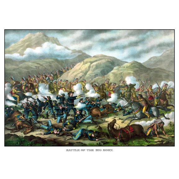 Vintage military print featuring The Battle of Little Bighorn Canvas Art - John ParrotStocktrek Images (33 x 24)