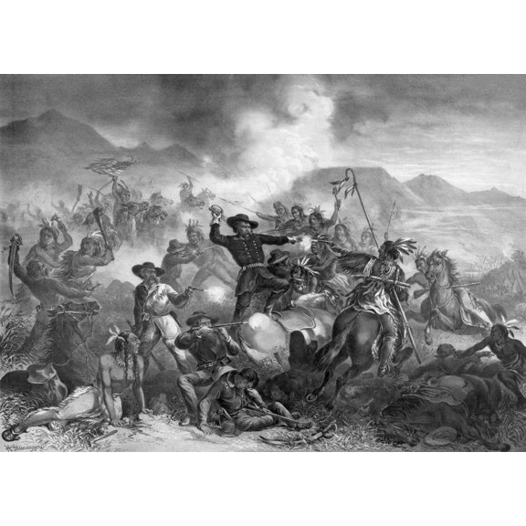Vintage military print featuring The Battle of Little Bighorn Canvas Art - John ParrotStocktrek Images (33 x 24)