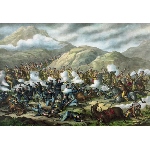 Vintage military print featuring The Battle of Little Bighorn Canvas Art - John ParrotStocktrek Images (34 x 24)