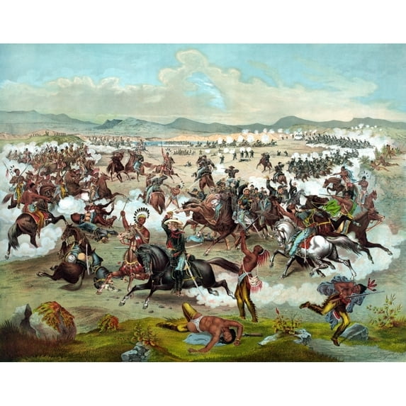 Vintage military print of The Battle of Little Bighorn Poster Print