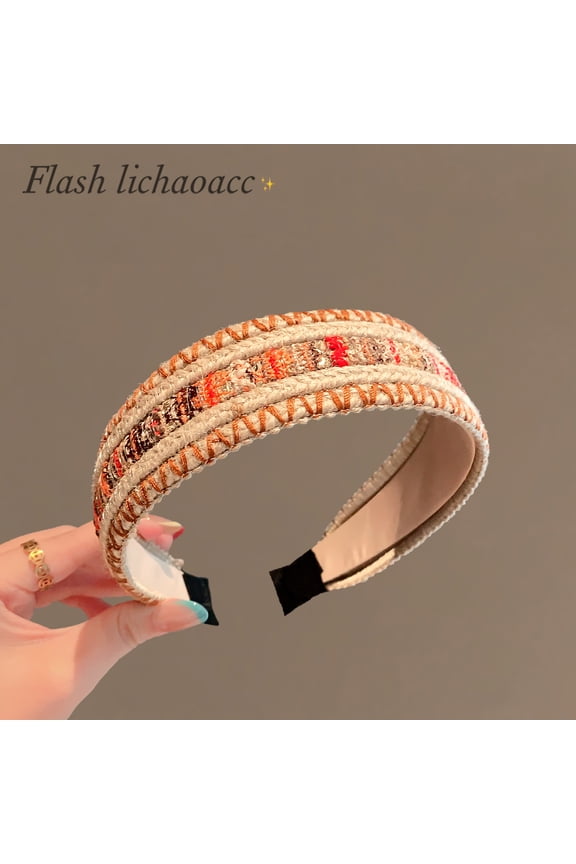 Vintage mixed-color woven headband women's new wide-brim hair clip stylish versatile hair accessory headband