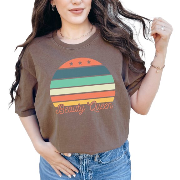 Vintage or Retro Beauty Queen Striped, Espresso Comfort Colors T-Shirt, XL