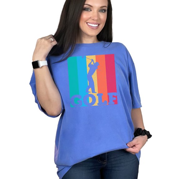 Vintage or Retro Golf Swing Silhouette, Flo Blue Comfort Colors T-Shirt, Small