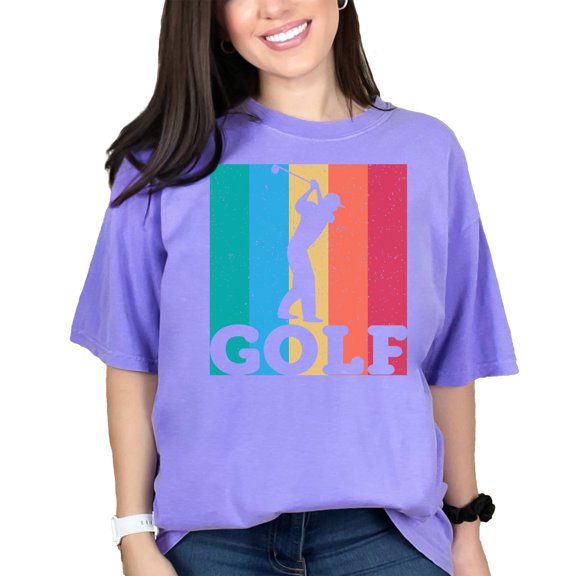 Vintage or Retro Golf Swing Silhouette, Violet Comfort Colors T-Shirt, Large