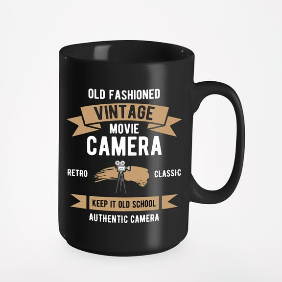 Vintage or Retro Movie Camera, Black 15oz Ceramic Mug