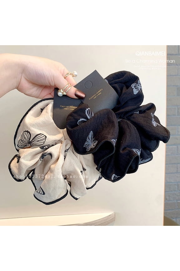 Vintage oversized scrunchie with butterfly print, high-end new Chinese style hair tie, new elegant lazyintestine loop