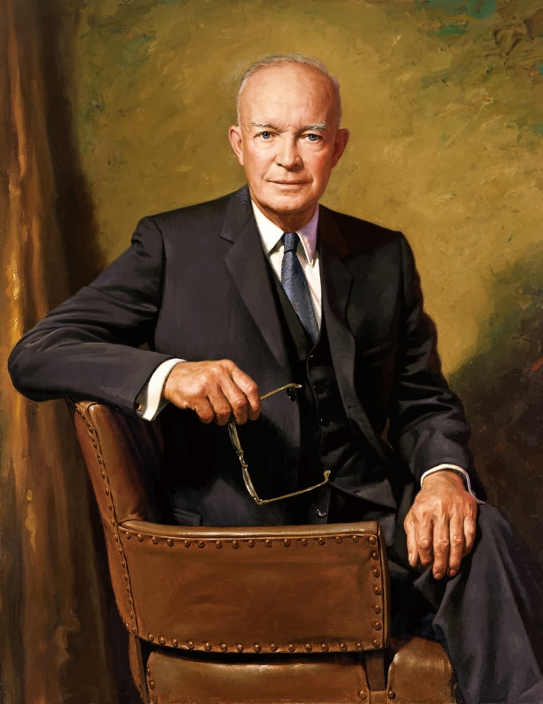 Vintage painting of President Dwight D Eisenhower seated in a chair Canvas Art - John ParrotStocktrek Images (13 x 16)