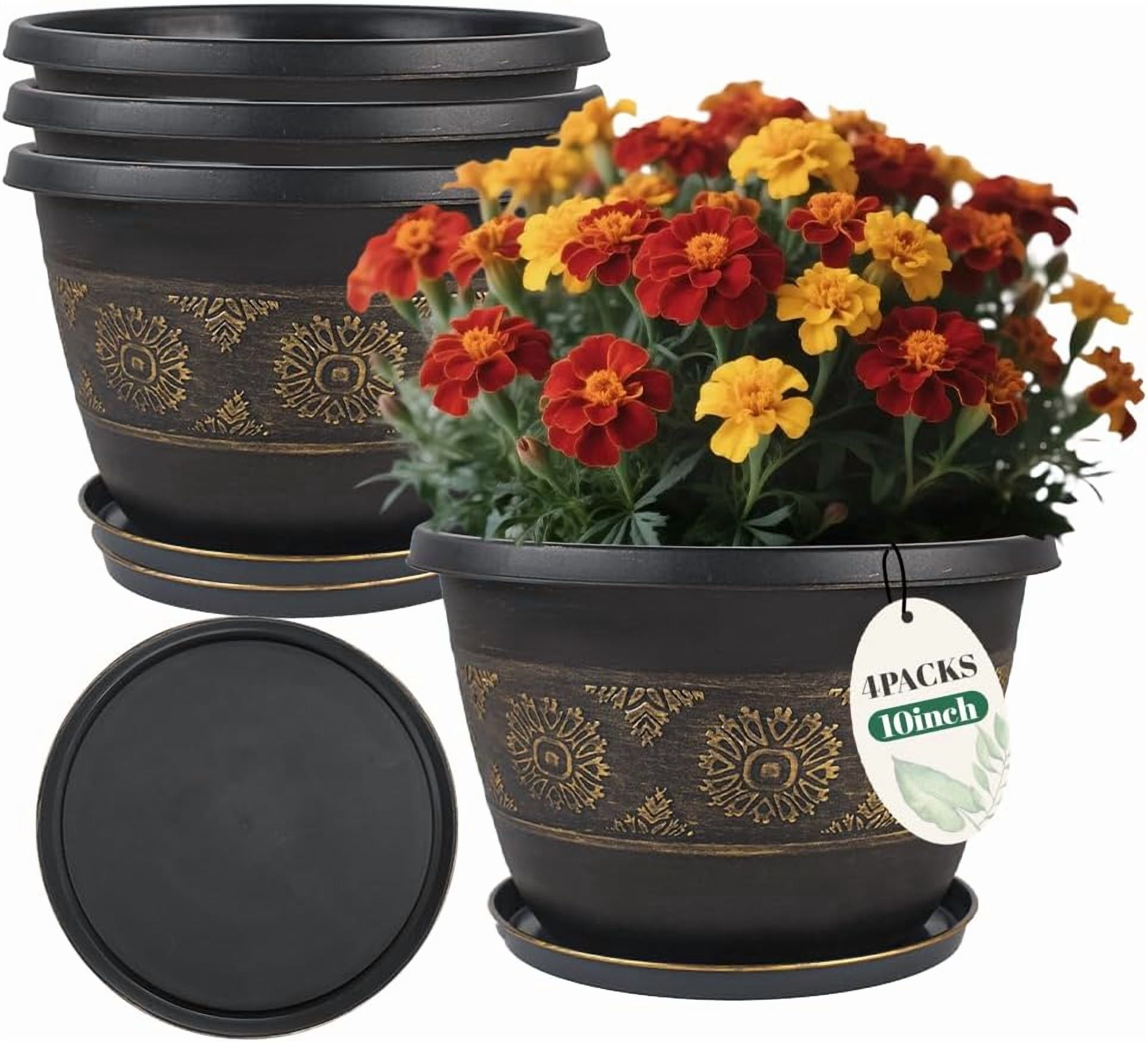 Vintage patterned flower pots with drainage holes and trays, plastic garden flower pots suitable for indoor and outdoor plants. Different colors and specifications to choose from