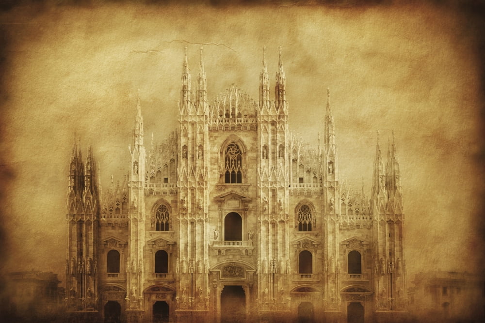 Vintage photo of Duomo di Milano Milan Italy Canvas Art - Evgeny KuklevStocktrek Images (35 x 23)