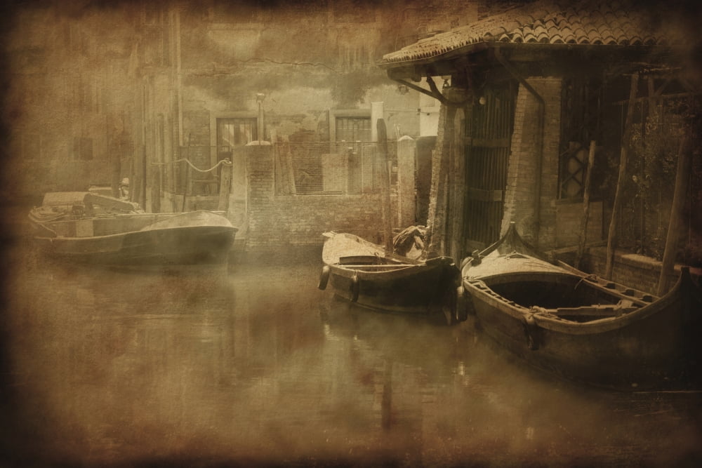 Vintage photo of venetian canal Venice Italy Canvas Art - Evgeny KuklevStocktrek Images (35 x 23)