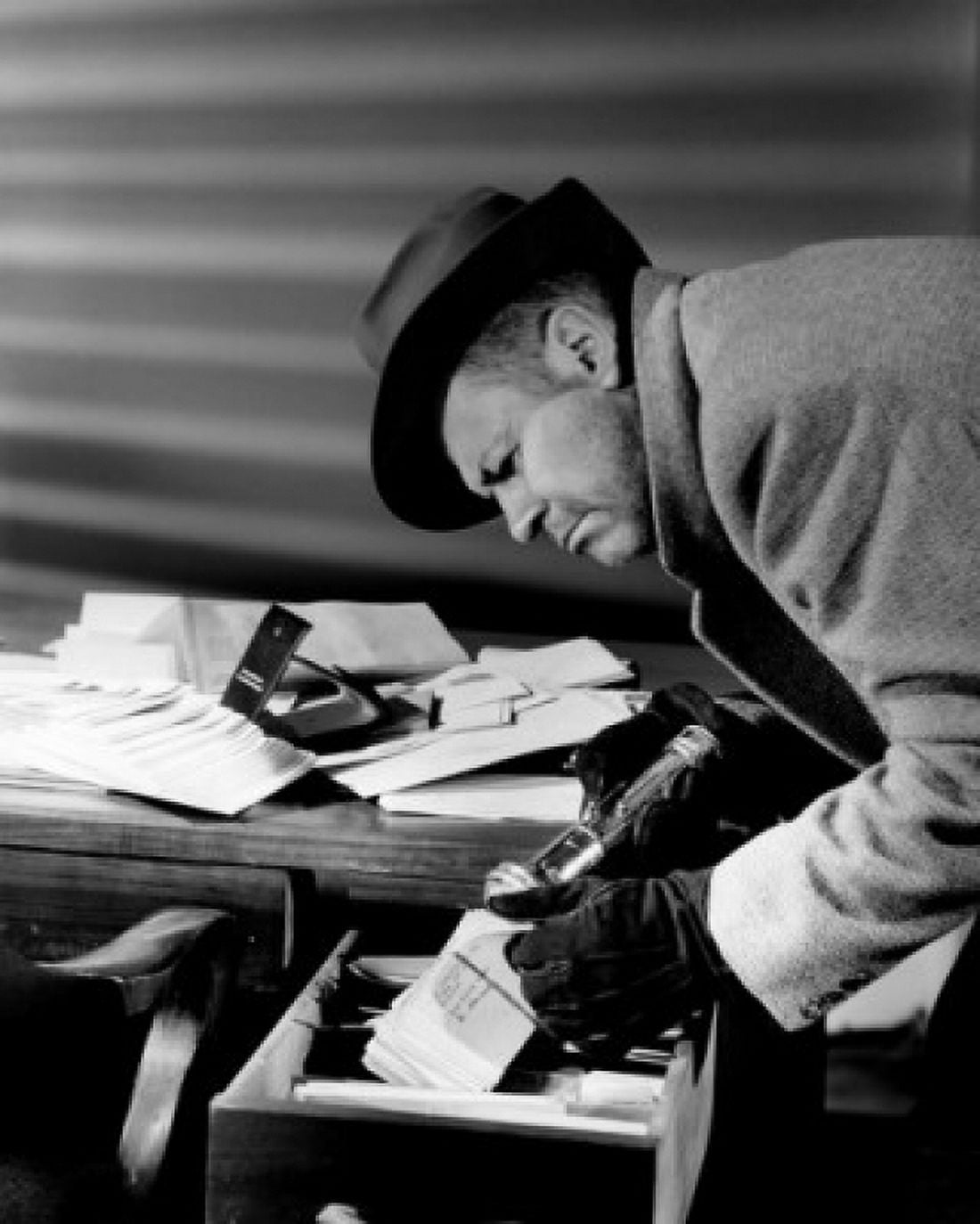 Vintage photograph of man stealing documents from desk Canvas Art - (18 x 24)