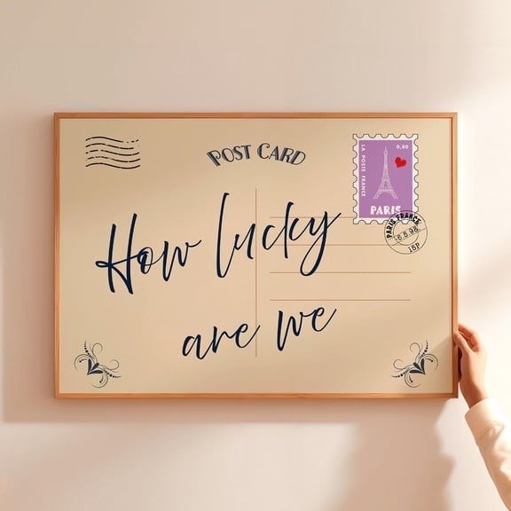 Vintage postcard art lucky saying Positive quote Modern Paris, Unframed Canvas