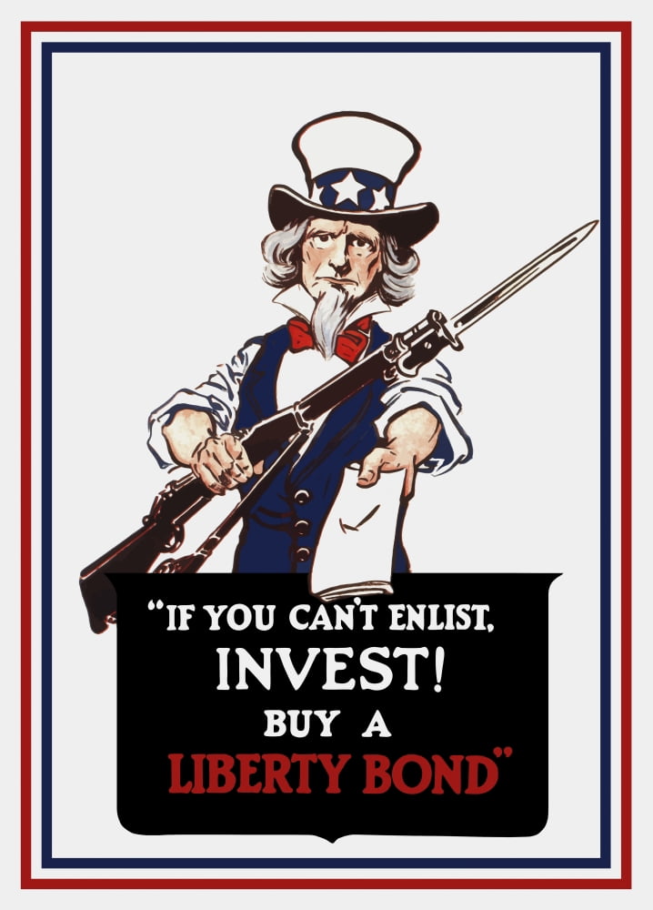 Vintage poster of Uncle Sam holding a rifle and holding out a liberty bond Canvas Art - John ParrotStocktrek Images (12 x 17)