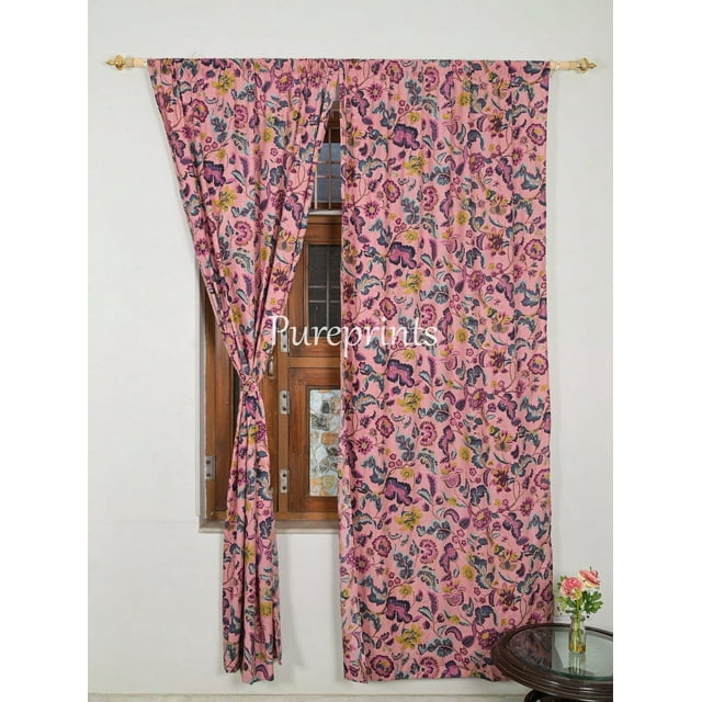 Vintage print boho floral curtains, Cotton Curtain, Set Of Two Curtains, Semi Sheer Drapes, Housewarming Gift, Light Weight Summer drapes.