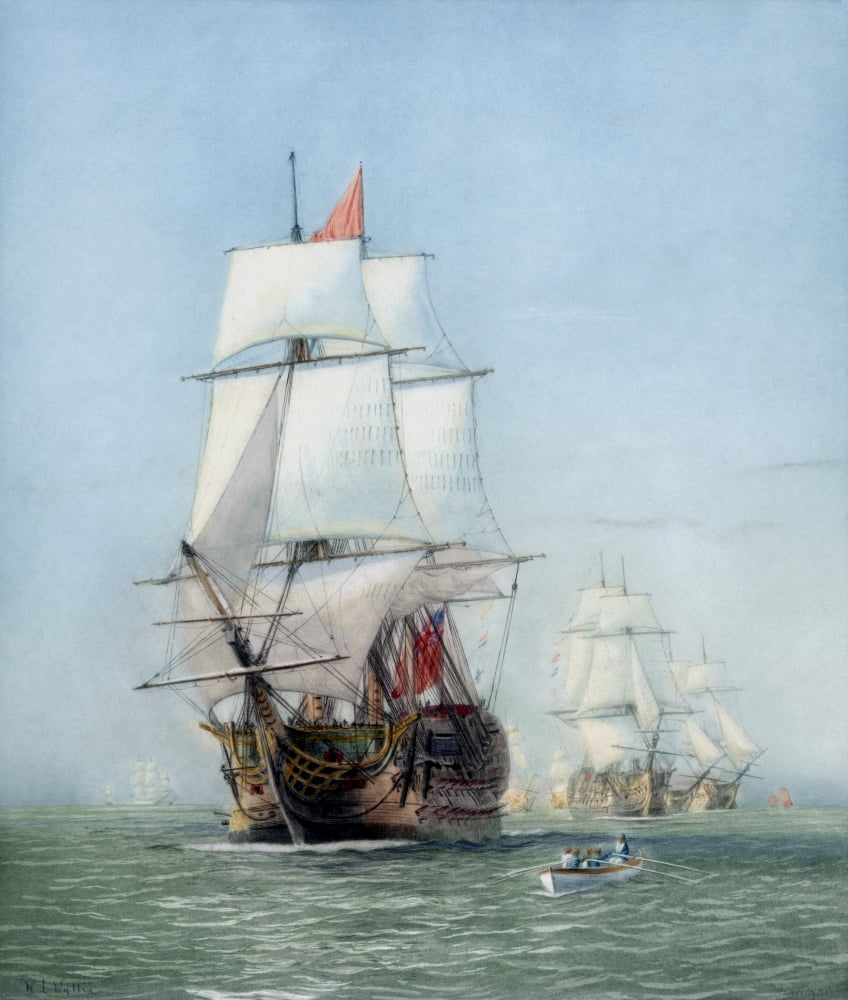 Vintage print of HMS Victory of the Royal Navy Canvas Art - John ParrotStocktrek Images (14 x 16)