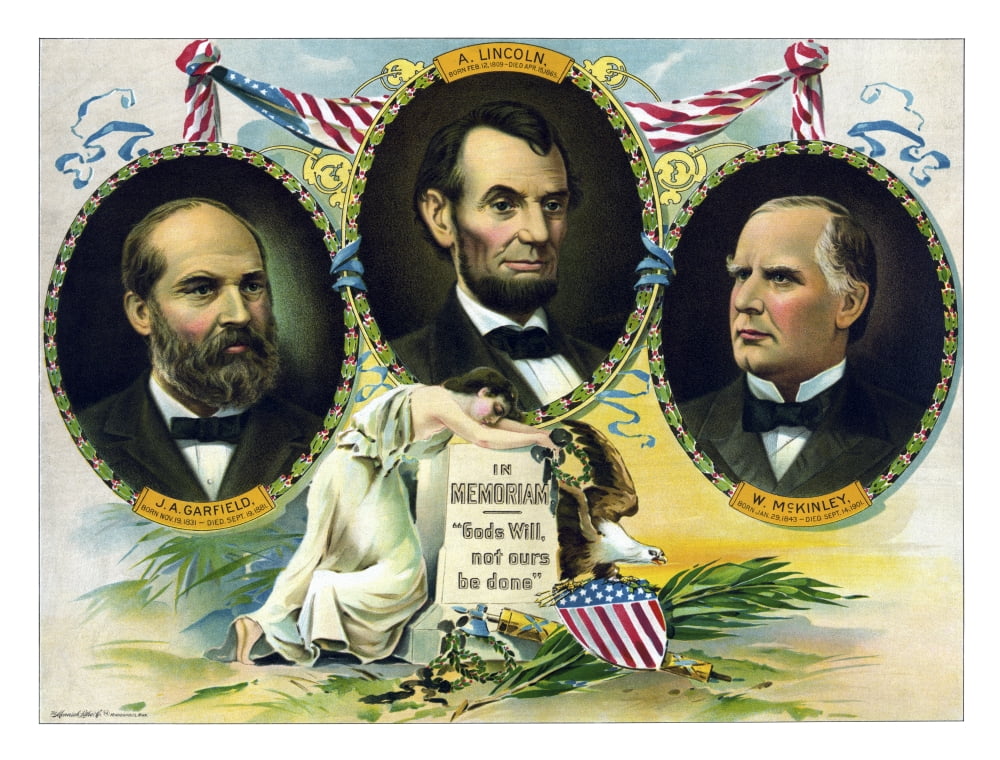 Vintage print of Presidents James Garfield Abraham Lincoln and William McKinley Canvas Art - John ParrotStocktrek Images (16 x 13)