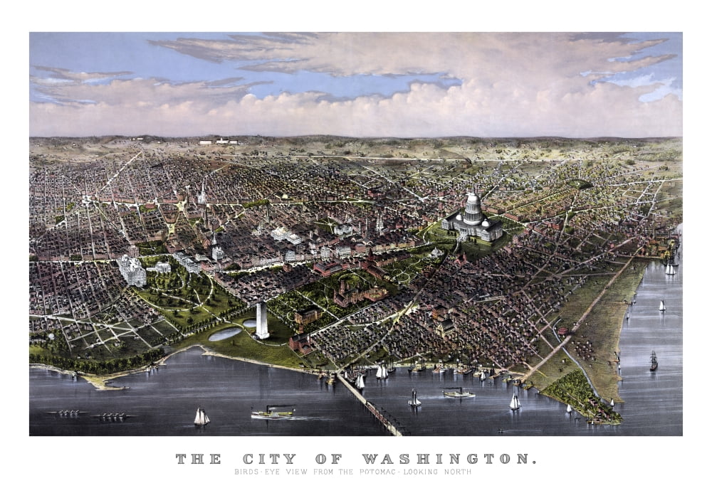 Vintage print of Washington DC Canvas Art - John ParrotStocktrek Images (17 x 12)
