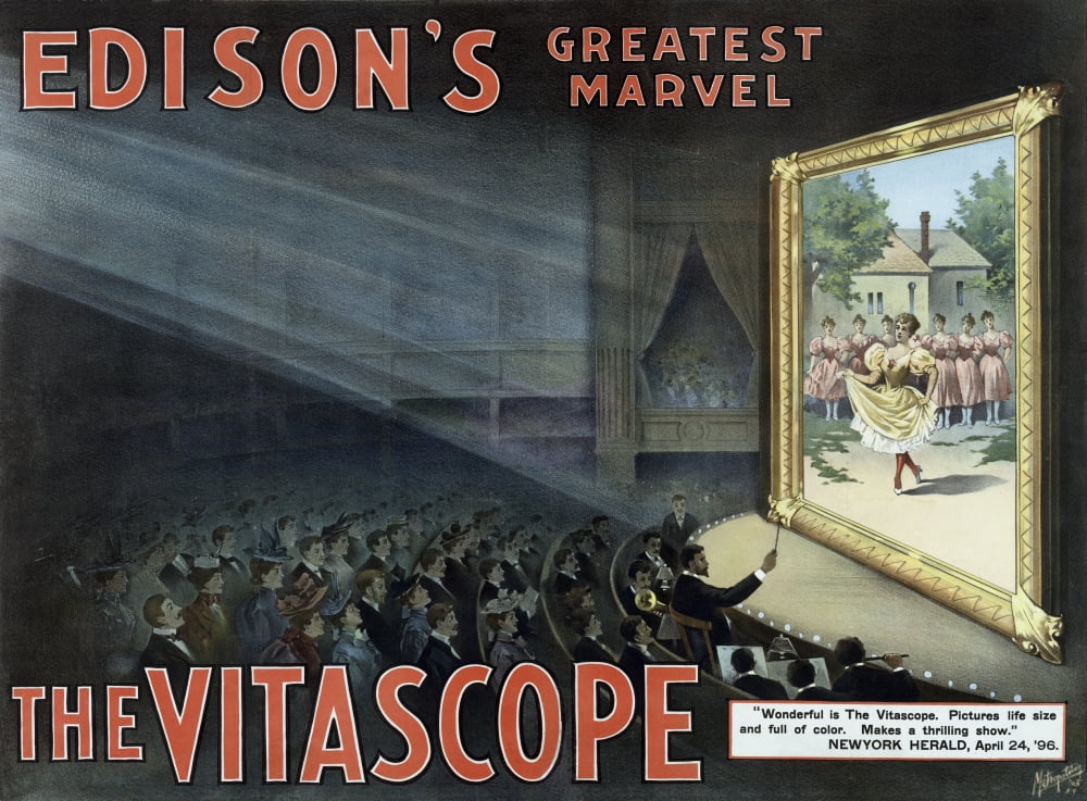 Vintage print of a movie audience watching a screen Canvas Art - John ParrotStocktrek Images (32 x 24)