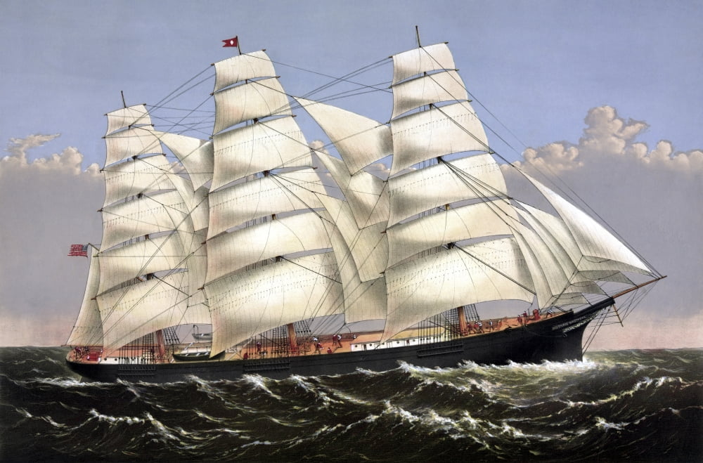Vintage print of the Clipper ship Three Brothers Canvas Art - John ParrotStocktrek Images (17 x 12)